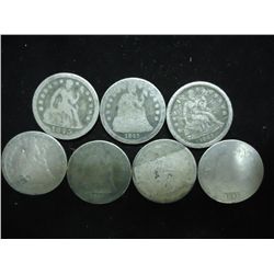 7 ASSORTED 1840'S SEATED LIBERTY DIMES