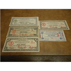5 PIECES OF WWII PHILIPINNES GUERRILLA MONEY