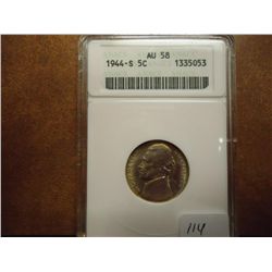 1944-S 35% SILVER JEFFERSON WAR NICKEL ANACS AU58