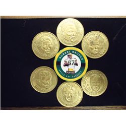 7 ASSORTED NFL TOKENS INCLUDING BARRY SANDERS,