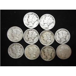 10 ASSORTED 1930'S MERCURY DIMES