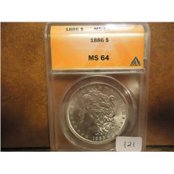 1886 MORGAN SILVER DOLLAR ANACS MS64
