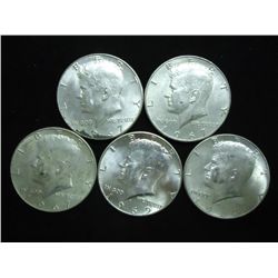5 ASSORTED 40% SILVER KENNEDY HALF DOLLARS
