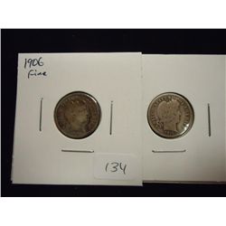 1906 & 1911 BARBER DIMES BOTH FINES