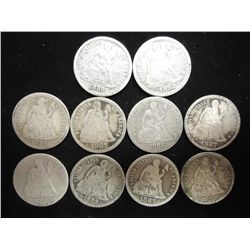 10 ASSORTED 1880'S SEATED LIBERTY DIMES