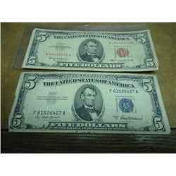 1953-A $5 SILVER CERTIFICATE & 1963 $5 US  NOTE