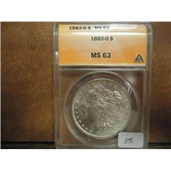 1883-O MORGAN SILVER DOLLAR ANACS MS63