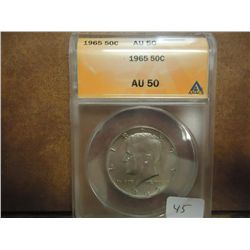 1965 40% SILVER KENNEDY HALF DOLLAR ANACS AU50