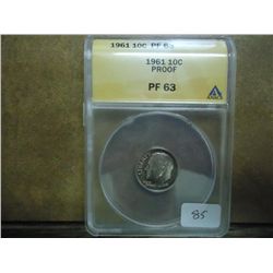 1961 SILVER ROOSEVELT DIME ANACS PF63