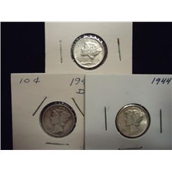 1942 UNC,43-D & 44 UNC MERCURY DIMES