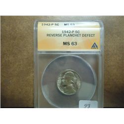 ERROR 1942-P JEFFERSON WAR NICKEL REV. PLANCHET