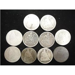 10 ASSORTED 1870'S SEATED LIBERTY DIMES