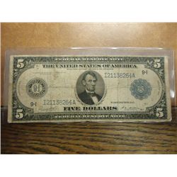 1914 LARGE SIZE $5 FRN BLUE SEAL