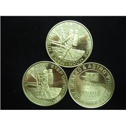 3 BRASS "MANS HISTORIC 1ST STEP ON THE MOON"