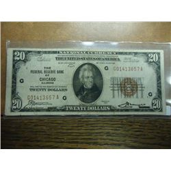 1929 $20 NATIONAL CURRENCY CHICAGO
