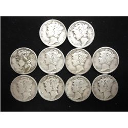 10 ASSORTED 1930'S MERCURY DIMES