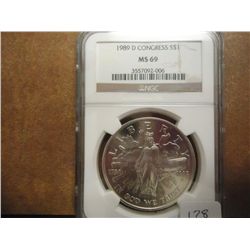 1989-D CONGRESS SILVER DOLLAR NGC MS69