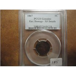 1867 INDIAN HEAD CENT KEY DATE PCGS XF DETAILS