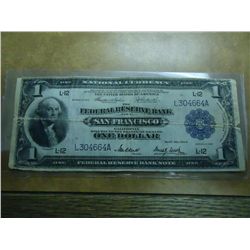 1918 LARGE SIZE $1 NATIONAL CURRENCY SAN FRANCISCO