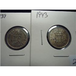 1939 & 1943 GREAT BRITAIN SILVER 6 PENCE