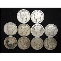 10 ASSORTED 1920'S MERCURY DIMES