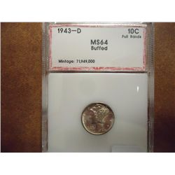 1943-D MERCURY DIME PCI MS64 FULL BANDS