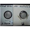 Image 1 : 1910 GREAT BRITAIN & 1939 AUSTRALIA SILVER 3 PENCE