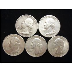5 ASSORTED 1960'S WASHINGTON SILVER QUARTERS