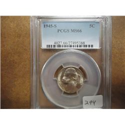 1945-S 35% SILVER JEFFERSON WAR NICKEL PCGS MS66