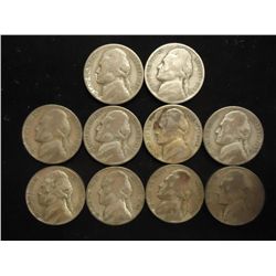 10 ASSORTED 35% SILVER JEFFERSON WAR NICKELS