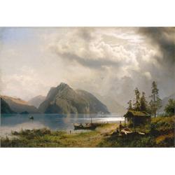 Another owner HERMAN HERZOG (1831-1932) Landscape with Lake and Mountains signed indistinctl...