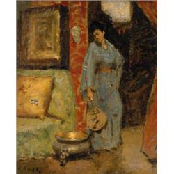 Another owner WILLIAM MERRITT CHASE (1849-1916) Woman in Kimono Holding a Japanese Fan signe...