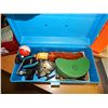 Image 1 : BLUE BOX WITH REELS, KNIFE, FISHING STUFF