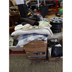 LARGE BOX OF BLANKETS AND LINEN ETC