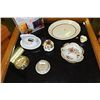 Image 1 : BRASS COASTER SET & SILVER STYLE SET AND STANDS - 2 SETS TOTAL PLUS PLATTER & CHINA FLOWERS (MADE IN