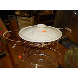 VINTAGE PORCELEIN CHAFFING DISH WITH LID AND STAND
