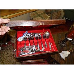 VINTAGE CUTLERY BOX AND CONTENTS
