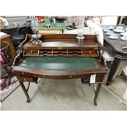 NEW DELUXE WRITING DESK - WITH ITALIAN LEATHER WRITTING SURFACE - OPEN TOP AND DESK AREA PULLS OUT -