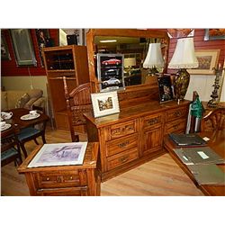 DRESSOR AND MIRROR - 9 DRAWER & 2 NITE STANDS