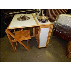 DROP LEAF WHITE TOP TABLE WITH 4 HIDDEN CHAIR INSIDE