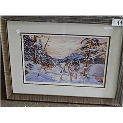 FRAMED LIMITED EDITION PRINT - "SNOW WOLVES - R DeWOLFE
