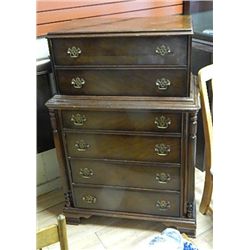 VINTAGE MAHOGANY HIGH BOY DRESSER - 6 DRAWERS