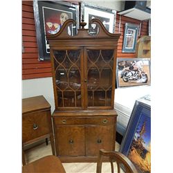 VINTAGE BURL WALNUT CHINA CABINET - HUNTLEY FURNITUR