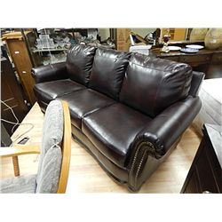 LEATHER COUCH - WITH STUDDED ACCENTS - NEW - BROWN