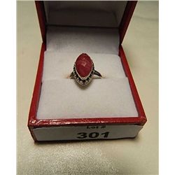 RING - STERLING SILVER WITH BLOOD RED STONE