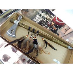 NATIVE AXE / PEACE PIPE WITH FEATHER TASSELS