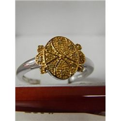 RING - STERLING SILVER - YELLOW DIAMOND  - 14KGP COCKTAIL DESIGN - CERTIFICATE - $500