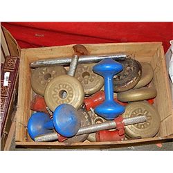 WOOD BOX OF WEIGHTS