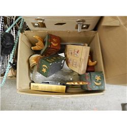 BOX OF WOOD COLLECTABLES ETC