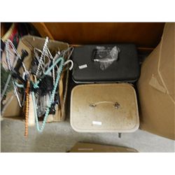 VINTAGE TRAVEL CASE AND 1 OTHER AND BOX OF HANGERS